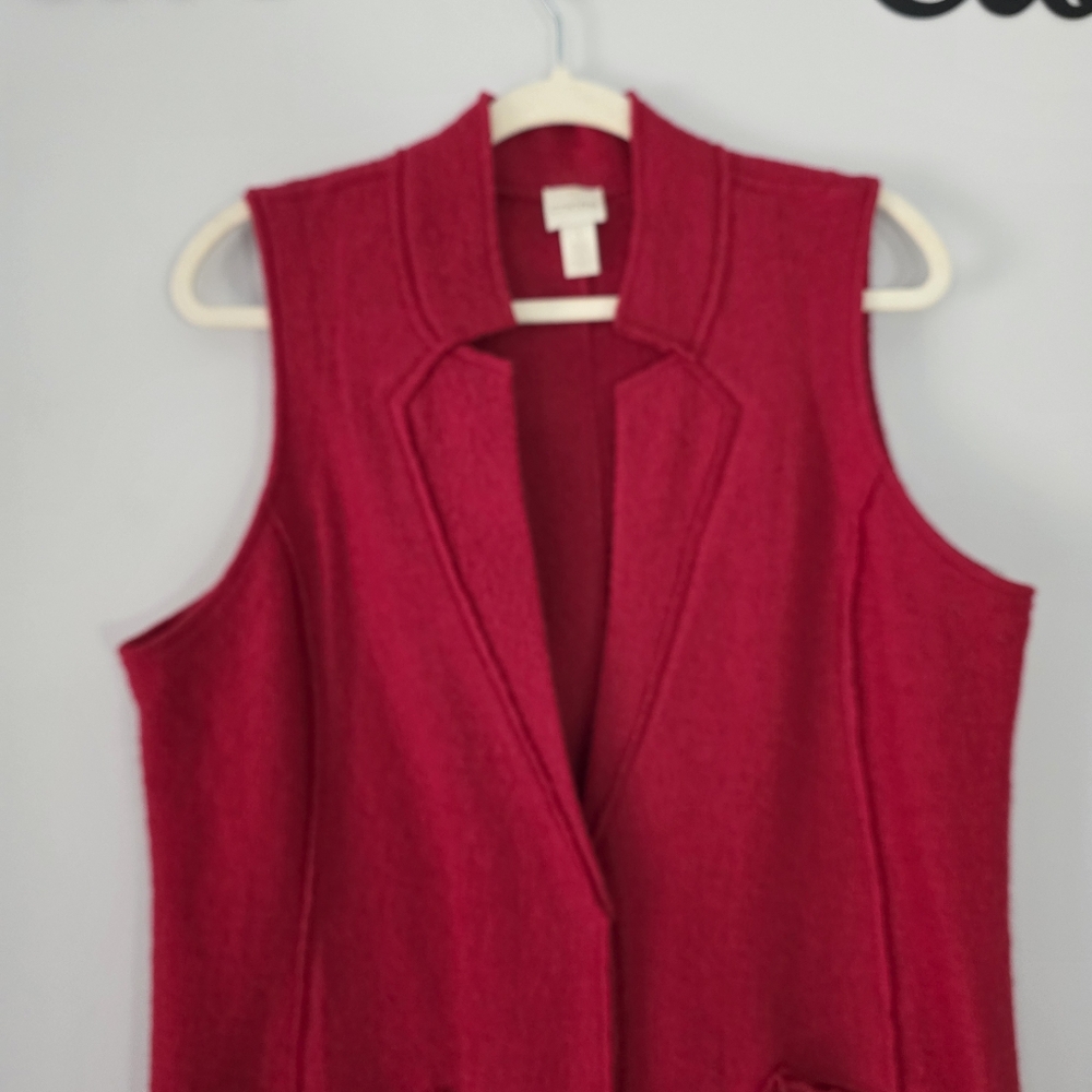 CHICO'S Boiled 100% Wool Longline Cardigan Vest Red Size Medium - Picture 3 of 13